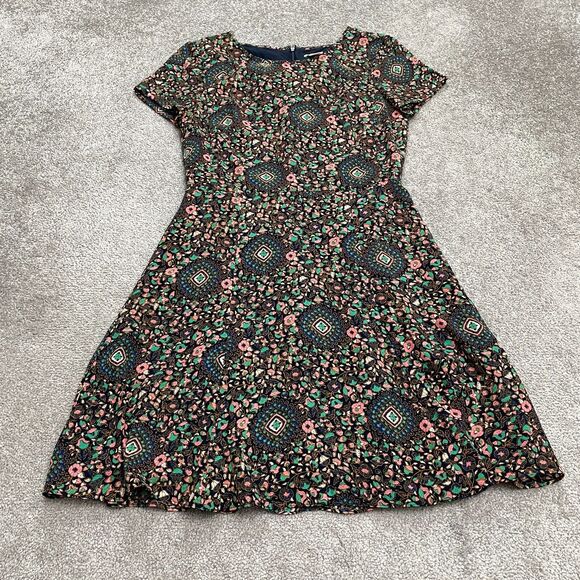 J.Crew Flutter Floral Midi A-Line Dress Womens 2 Navy Blue Multi Lined Casual - Picture 1 of 14